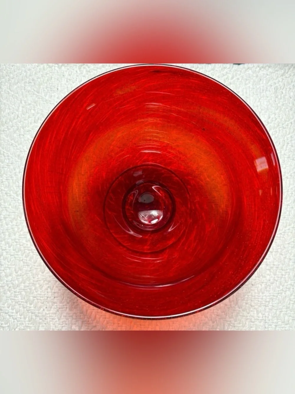 Red Swirl Decorative Footed Vase Made of Red Art Glass with Metallic Sparkles